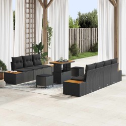 Salon de jardin avec coussins 13 pcs noir résine tressée 481109481109