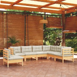 Salon de jardin avec coussins 7 pcs beige résine tressée 481135481135
