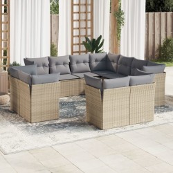 Salon de jardin avec coussins 10 pcs beige résine tressée 481141481141