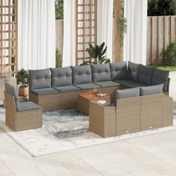 Salon de jardin avec coussins 10 pcs beige résine tressée 481146481146
