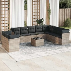 Salon de jardin avec coussins 10 pcs beige résine tressée 481148481148