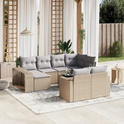 Salon de jardin avec coussins 9 pcs beige résine tressée 481190481190