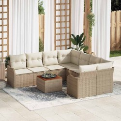 Salon de jardin avec coussins 9 pcs marron résine tressée 481291481291