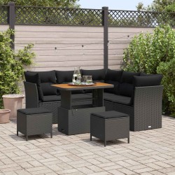 Salon de jardin avec coussins 14 pcs noir résine tressée 481449481449