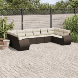 Salon de jardin 8 pcs avec coussins noir résine tressée 481485481485