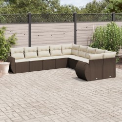 Salon de jardin 9 pcs avec coussins noir résine tressée 481486481486