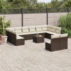 Salon de jardin 10 pcs avec coussins marron résine tressée 481489481489