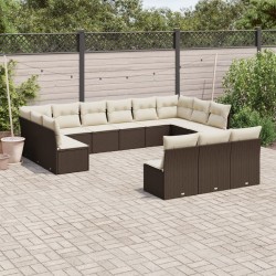 Salon de jardin 10 pcs avec coussins marron résine tressée 481490481490