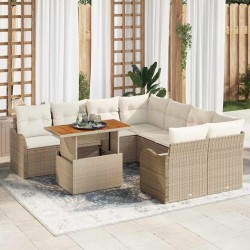 Salon de jardin 9 pcs avec coussins noir résine tressée 481581481581