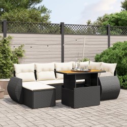 Salon de jardin 10 pcs avec coussins noir résine tressée 481791481791