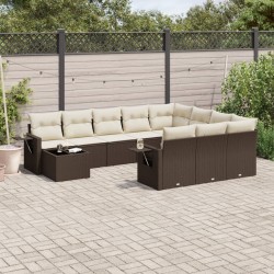 Salon de jardin 11 pcs avec coussins beige résine tressée 481808481808