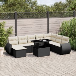 Salon de jardin 10 pcs avec coussins noir résine tressée 481826481826
