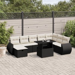 Salon de jardin 10 pcs avec coussins noir résine tressée 481827481827