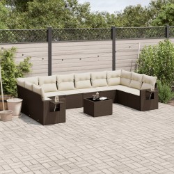 Salon de jardin 11 pcs avec coussins beige résine tressée 481833481833