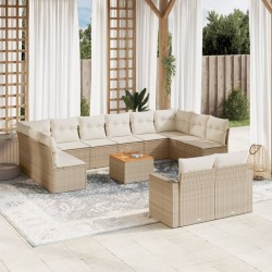 Salon de jardin avec coussins 9 pcs beige résine tressée 482283482283