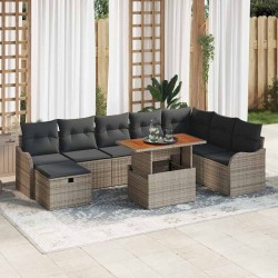 Salon de jardin avec coussins 9 pcs beige résine tressée 482325482325
