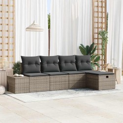 Salon de jardin 8 pcs avec coussins gris résine tressée 482395482395