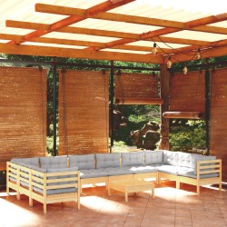 Salon de jardin avec coussins 10 pcs gris résine tressée 482464482464