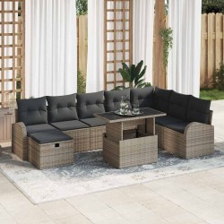 Salon de jardin avec coussins 10 pcs gris résine tressée 482465482465