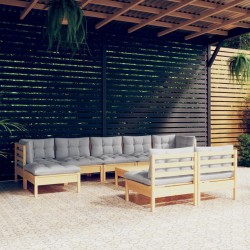Salon de jardin avec coussins 10 pcs gris résine tressée 482470482470