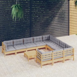 Salon de jardin avec coussins 10 pcs gris résine tressée 482471482471