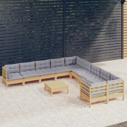 Salon de jardin avec coussins 10 pcs gris résine tressée 482472482472