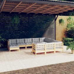 Salon de jardin avec coussins 10 pcs gris résine tressée 482473482473