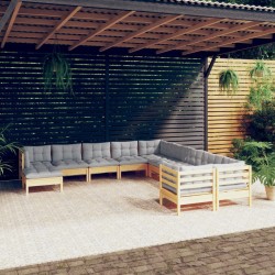 Salon de jardin avec coussins 10 pcs gris résine tressée 482474482474