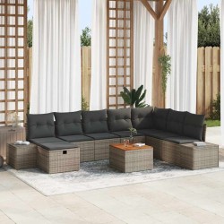 Salon de jardin avec coussins 10 pcs gris résine tressée 482475482475