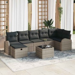 Salon de jardin avec coussins 10 pcs gris clair résine tressée 482480482480