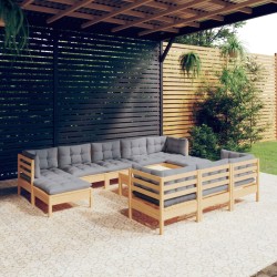 Salon de jardin avec coussins 10 pcs gris résine tressée 482490482490