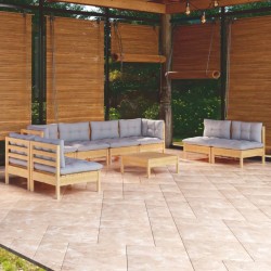 Salon de jardin avec coussins 13 pcs gris résine tressée 482498482498