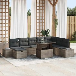 Salon de jardin 9 pcs avec coussins noir résine tressée 482570482570