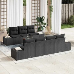 Ensemble de canapé de jardin avec coussin 6 pcs Noir Poly rotin 485040485040