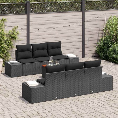 Ensemble de canapé de jardin avec coussin 6 pcs Noir Poly rotin 485041485041