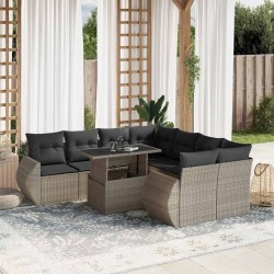 Ensemble de canapé de jardin avec coussin 9 pcs Noir Poly rotin 485053485053