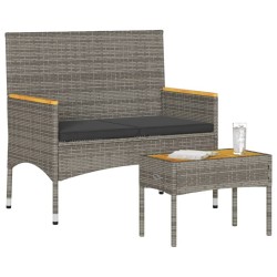  Banc de jardin 2 places avec coussins/table gris résine tressée 