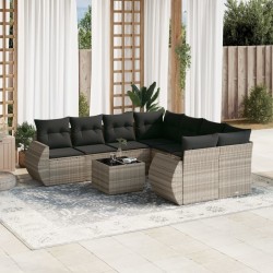 Ensemble de canapé de jardin avec coussin 9 pcs Gris polyrotin 485492485492