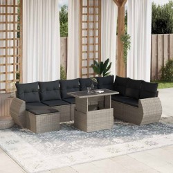 Ensemble de canapé de jardin avec coussin 9 pcs Noir Poly rotin 485822485822