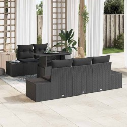 Ensemble de canapé de jardin 5 pcs Noir et Crème polyrotin 485855485855