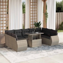 Ensemble de canapé de jardin avec coussin 9 pcs Noir Poly rotin 485926485926