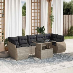 Ensemble de canapé de jardin avec coussin 9 pcs Gris polyrotin 485928485928