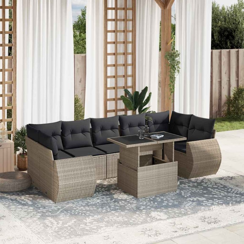 Ensemble de canapé de jardin avec coussin 9 pcs Gris polyrotin 485928485928