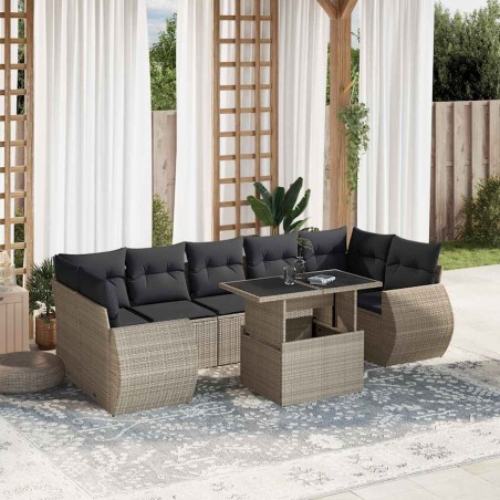 Ensemble de canapé de jardin avec coussin 9 pcs Gris polyrotin 485928485928