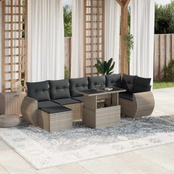 Ensemble de canapé de jardin avec coussin 9 pcs Gris polyrotin 485931485931