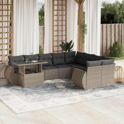 Ensemble de canapé de jardin avec coussin 9 pcs Noir Poly rotin 485932485932