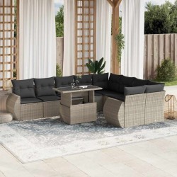 Ensemble de canapé de jardin avec coussin 9 pcs Noir Poly rotin 485938485938