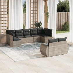 Salon de jardin 9 pcs avec coussins Gris Résine tressée 485951485951