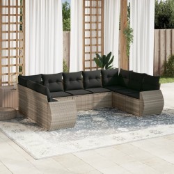 Salon de jardin 8 pcs avec coussins Gris Résine tressée 485977485977