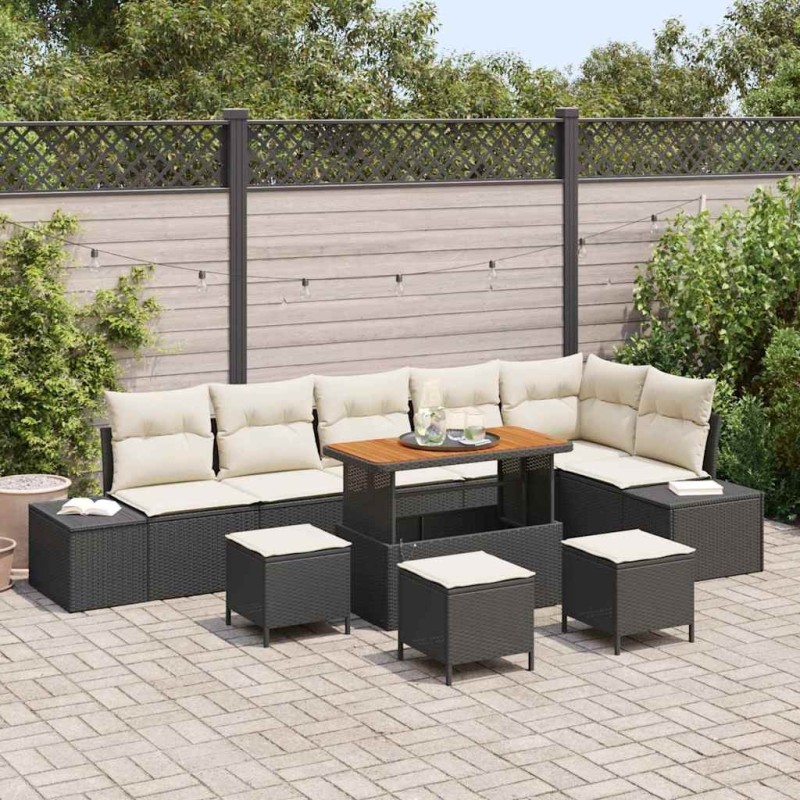 Salon de jardin 5 pcs avec coussins Gris Résine tressée 488842488842
